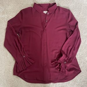 Wine/Burgundy Pleated Cuff Blouse